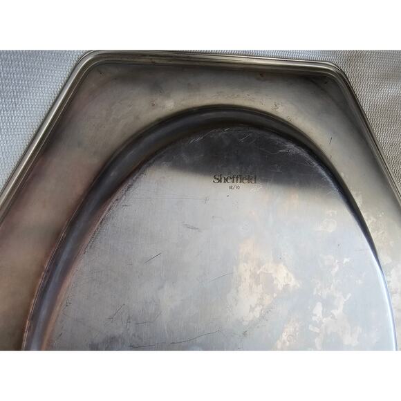 Sheffield 18/10 Stainless Steel Serving Tray 14" x 10" Octagonal Platter - Picture 2 of 6